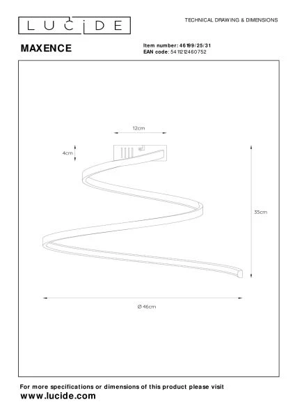 Lucide MAXENCE - Plafonnière - Ø 46 cm - LED 3 StepDim - 1x24W 3000K - Wit - technisch